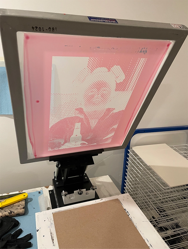 Process image for Screen Setup Jesse in the Movie Series screen-printing project.