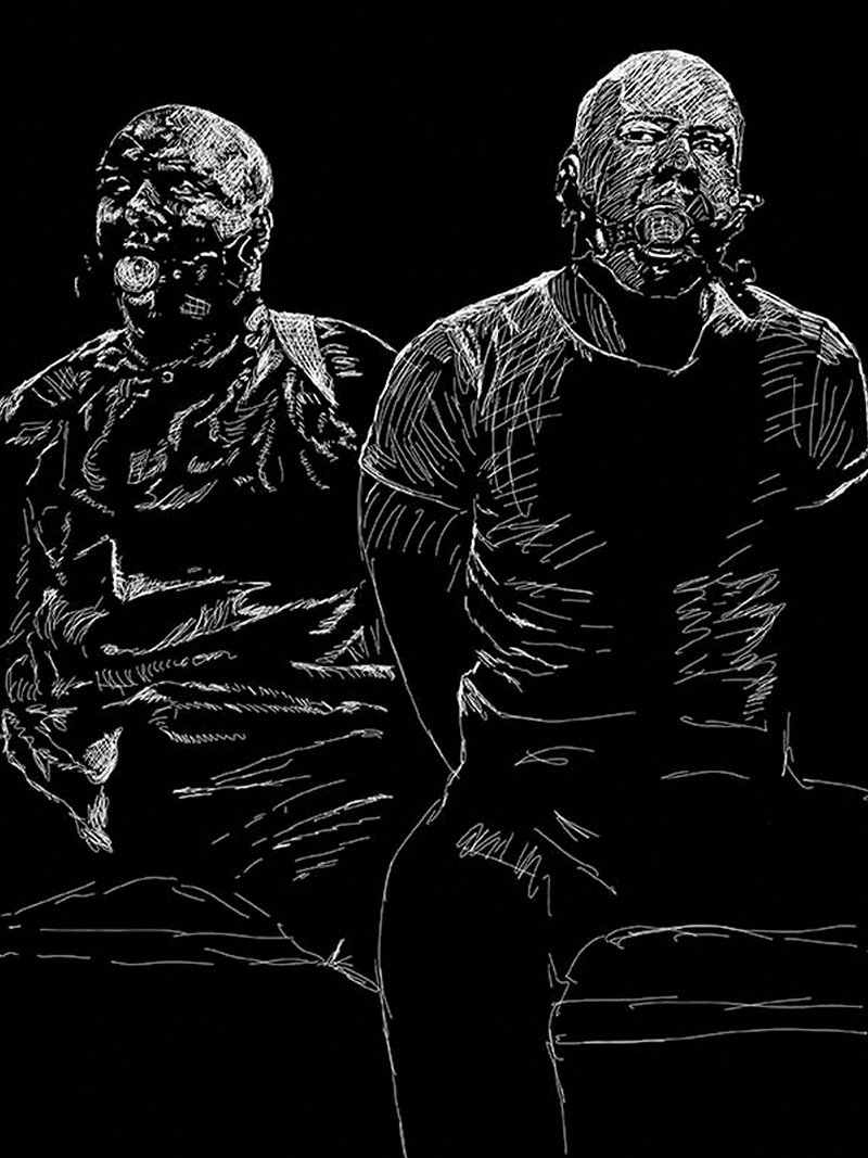 Process image for Sketch Butch Marsellus Linework in the Movie Series screen-printing project.